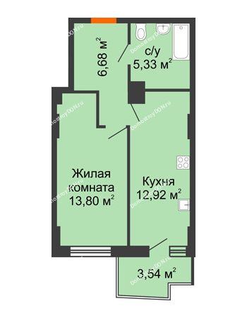 1 комнатная квартира 39,96 м² в ЖК Город у реки, дом Литер 7
