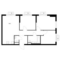 3 комнатная квартира 68,2 м² в ЖК Савин парк, дом корпус 7 - планировка