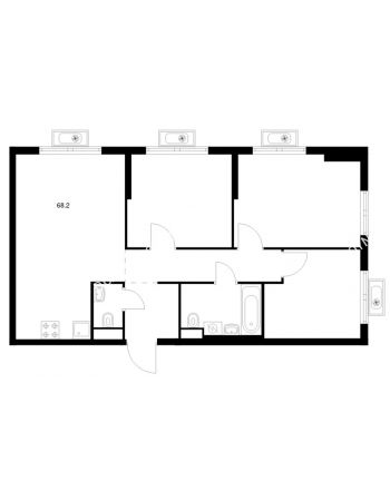 3 комнатная квартира 68,2 м² в ЖК Савин парк, дом корпус 7