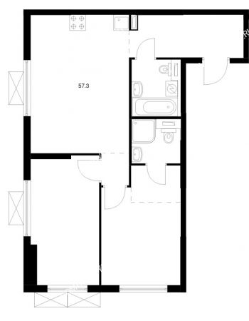 2 комнатная квартира 57,3 м² в ЖК Савин парк, дом корпус 8