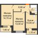 2 комнатная квартира 50,8 м² в ЖК SkyPark (Скайпарк), дом Литер 1, корпус 1, 1 этап - планировка
