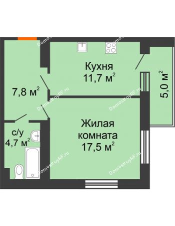 1 комнатная квартира 45,5 м² в ЖК Квартал Перемен	, дом ГП-1