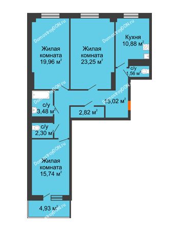 3 комнатная квартира 96,68 м² в ЖК Сокол на Оганова, дом Литер 4