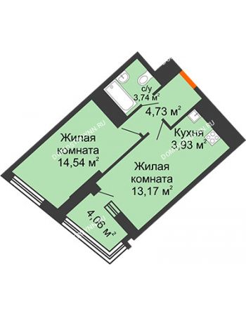 1 комнатная квартира 42,14 м² в ЖК Дом на Набережной, дом № 1