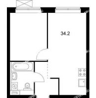 1 комнатная квартира 34,2 м² в ЖК Савин парк, дом корпус 2 - планировка