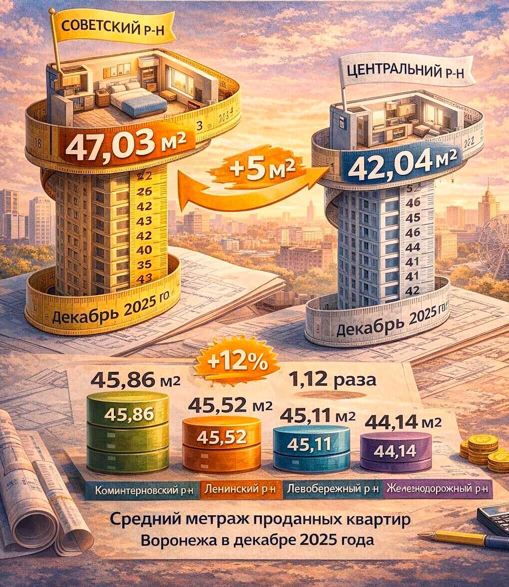 Средний метраж проданных квартир
