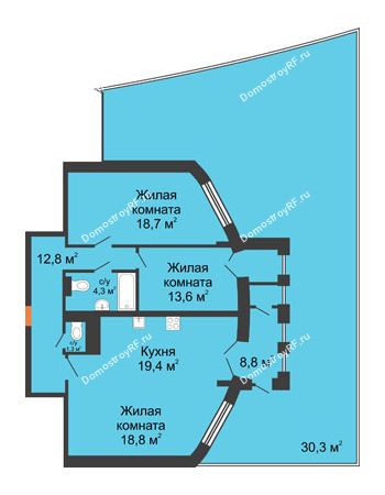 3 комнатная квартира 121,6 м² - ЖК 230 футов