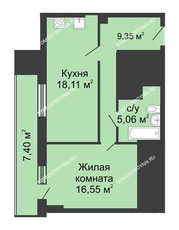 1 комнатная квартира 52,77 м² - ЖК Гелиос