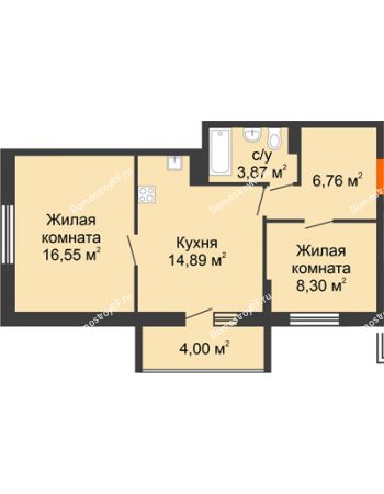 2 комнатная квартира 54,37 м² в ЖК Рассвет, дом № 10