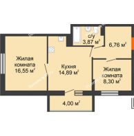 2 комнатная квартира 54,37 м² в ЖК Рассвет, дом № 10 - планировка