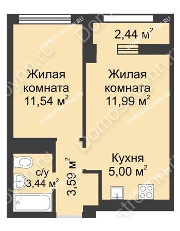 2 комнатная квартира 36,78 м² - ЖК Каскад на Сусловой