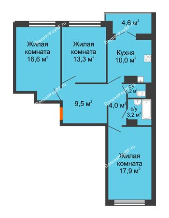 3 комнатная квартира 77,5 м² - ЖД По ул. Минской 43/3