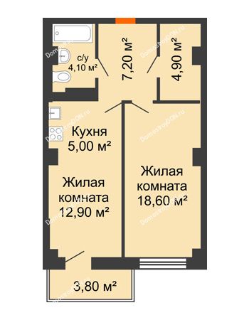 2 комнатная квартира 54,95 м² в ЖК Сокол Градъ, дом Литер 3