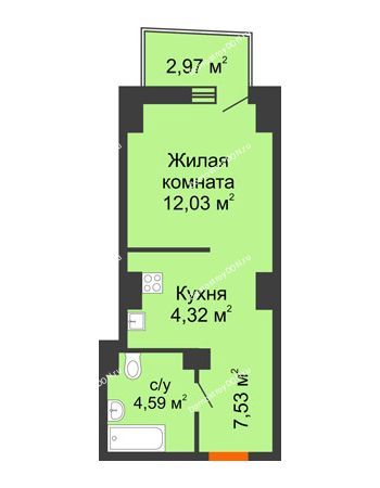 Студия 29,36 м² в ЖК Сердце Ростова 2, дом Литер 8