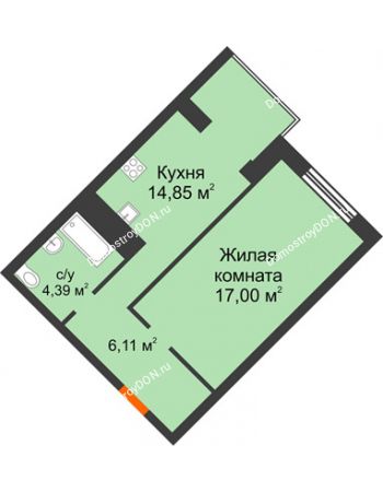1 комнатная квартира 42,35 м² - ЖК Зеленый квартал 2