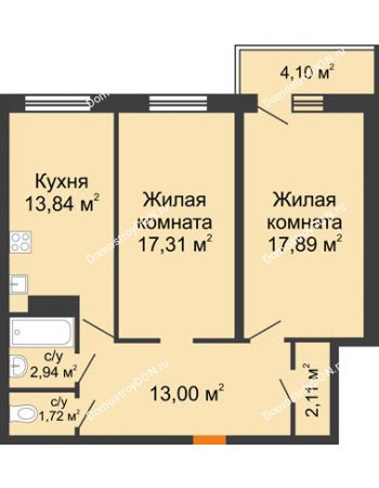 2 комнатная квартира 70,04 м² в ЖК Сокол на Оганова, дом Литер 6