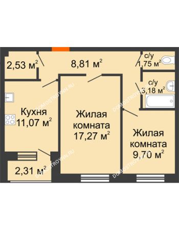 2 комнатная квартира 55,09 м² - ЖК Дом на Чаадаева
