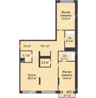 2 комнатная квартира 95,6 м² в Квартал Новин, дом 6 очередь ГП-6 - планировка