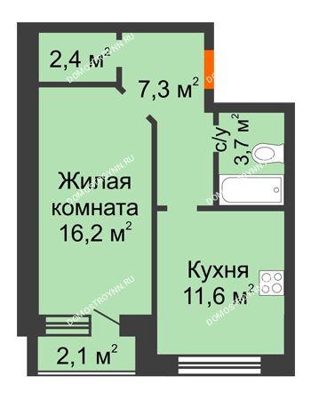 1 комнатная квартира 42,3 м² - ЖК Дом на Нижегородской