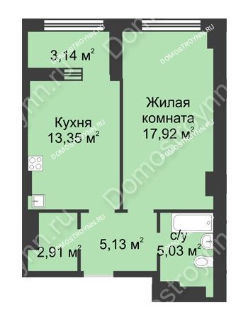 1 комнатная квартира 45,91 м² в ЖК Караваиха, дом № 5
