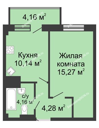 1 комнатная квартира 38,01 м² - ЖК Парк Островского
