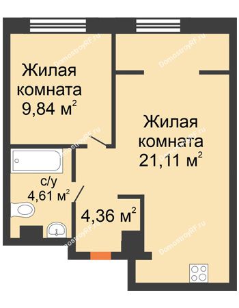 2 комнатная квартира 39,92 м² в ЖК Европейский берег, дом ГП-9 "Дом Монако"