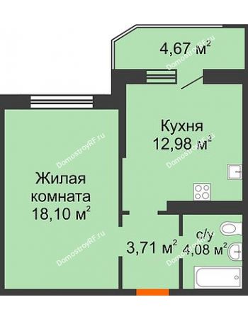 1 комнатная квартира 41,21 м² в ЖК Губернский, дом Литер 29