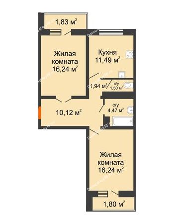 2 комнатная квартира 65,63 м² в ЖК Мой город, дом Литер 3