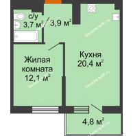 1 комнатная квартира 40,1 м² в ЖК Отражение, дом Литер 1.2 - планировка