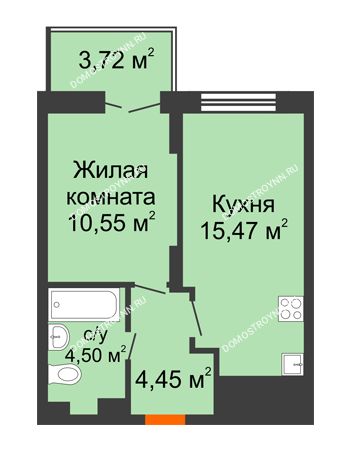 1 комнатная квартира 36,09 м² в ЖК КМ Анкудиновский Парк, дом № 20