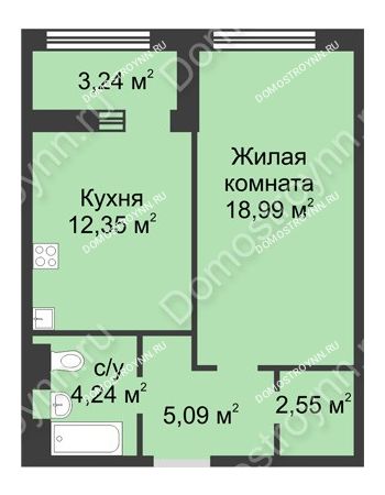 1 комнатная квартира 44,84 м² в ЖК Караваиха, дом № 5