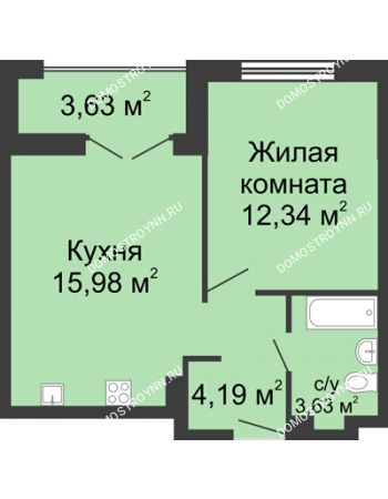 1 комнатная квартира 37,95 м² в ЖК Клевер, дом № 2