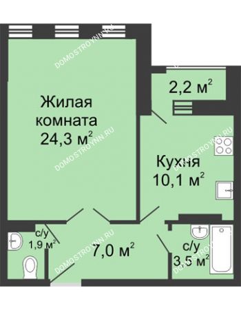 1 комнатная квартира 47,9 м² - ЖК Дом на Свободе