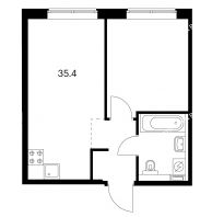 1 комнатная квартира 35,4 м² в ЖК Савин парк, дом корпус 1 - планировка