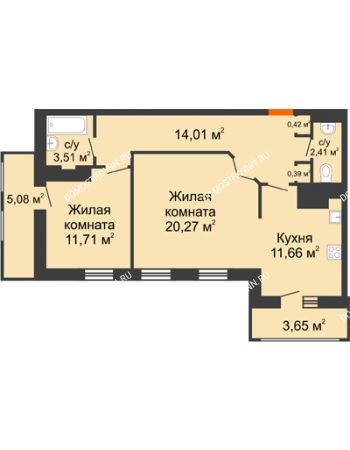 2 комнатная квартира 73,11 м² в ЖК Покровский, дом № 1