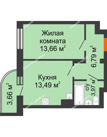 1 комнатная квартира 41,57 м² - ЖК Маршал