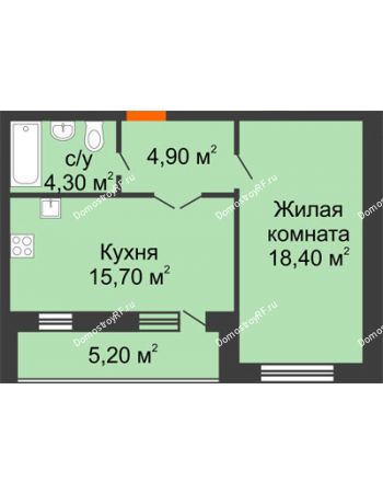 1 комнатная квартира 48,5 м² в ЖК Куйбышев, дом № 15