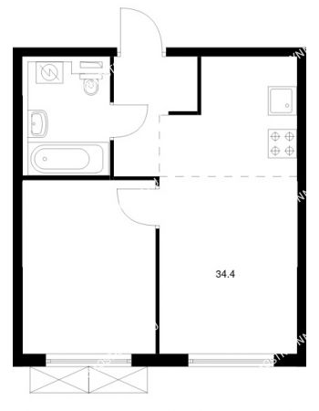 1 комнатная квартира 34,4 м² в ЖК Савин парк, дом корпус 8