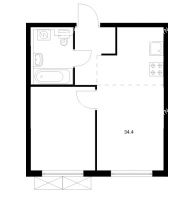 1 комнатная квартира 34,4 м² в ЖК Савин парк, дом корпус 8 - планировка