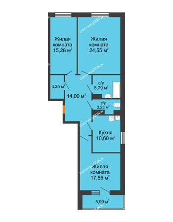 3 комнатная квартира 97,3 м² в ЖК Сокол на Оганова, дом Литер 6