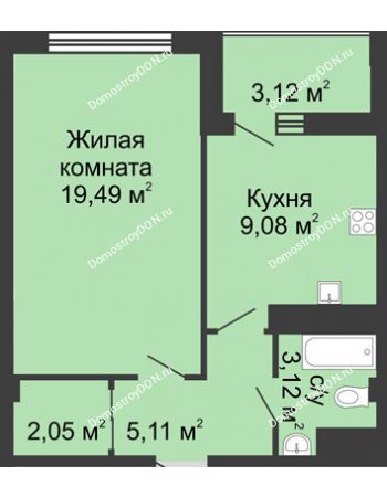 1 комнатная квартира 39,53 м² в  ЖК РИИЖТский Уют, дом Секция 1-2