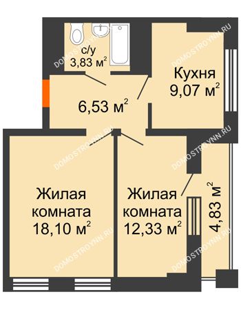2 комнатная квартира 52,31 м² - ЖД Весна