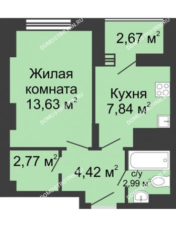 1 комнатная квартира 34,32 м² в ЖК КМ Анкудиновский Парк, дом № 10