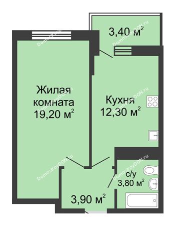 1 комнатная квартира 40,9 м² в ЖК Первый, дом Литер 2