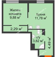 1 комнатная квартира 32,79 м² в ЖК Сердце Сибири, дом Квартал Нефтяников, ГП-1 - планировка