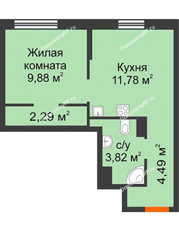 1 комнатная квартира 32,79 м² в ЖК Сердце Сибири, дом № 74, квартал Нефтяников (ГП-1)