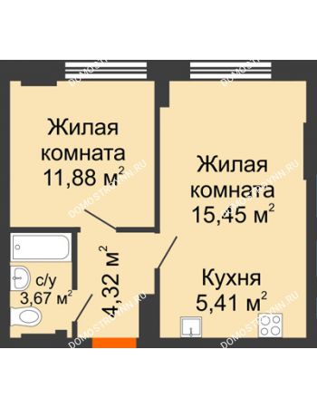 2 комнатная квартира 40,71 м² - ЖК Каскад на Куйбышева