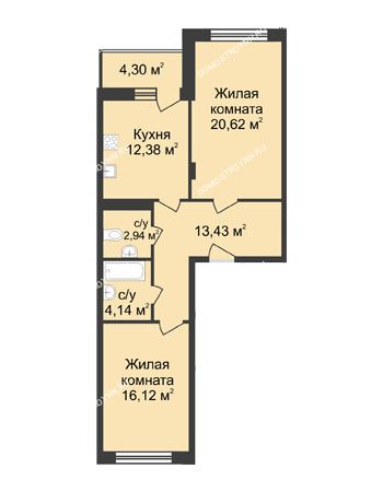 2 комнатная квартира 71,78 м² в ЖК Планетарий, дом № 6