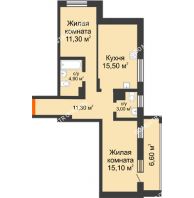 2 комнатная квартира 67,4 м² в ЖК Подкова на Цветочной, дом № 9 - планировка