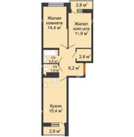 2 комнатная квартира 60,4 м² в ЖК Самолет, дом 4 очередь - Литер 22 - планировка